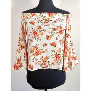 Love-J Long Sleeve Blouse Long sleeves, off the shoulder, ivory, multi color Sma